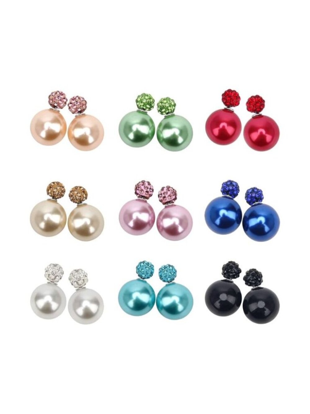 9 Pairs Rhinestone & Pearl Stud Earrings Set